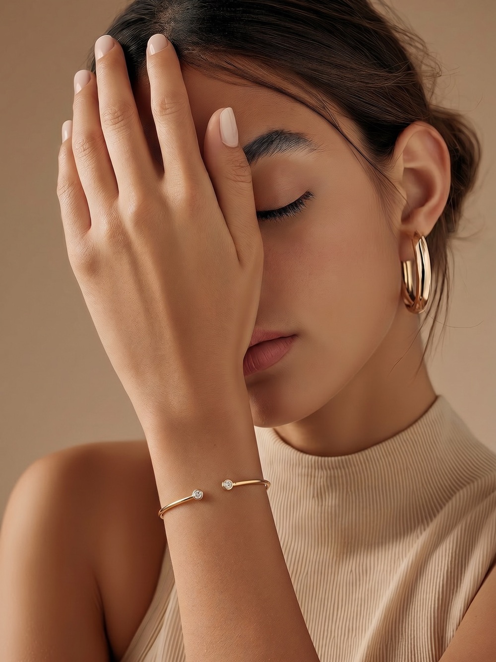 Gold Open Cuff Bracelet with Diamond Accents - Women Jewelry